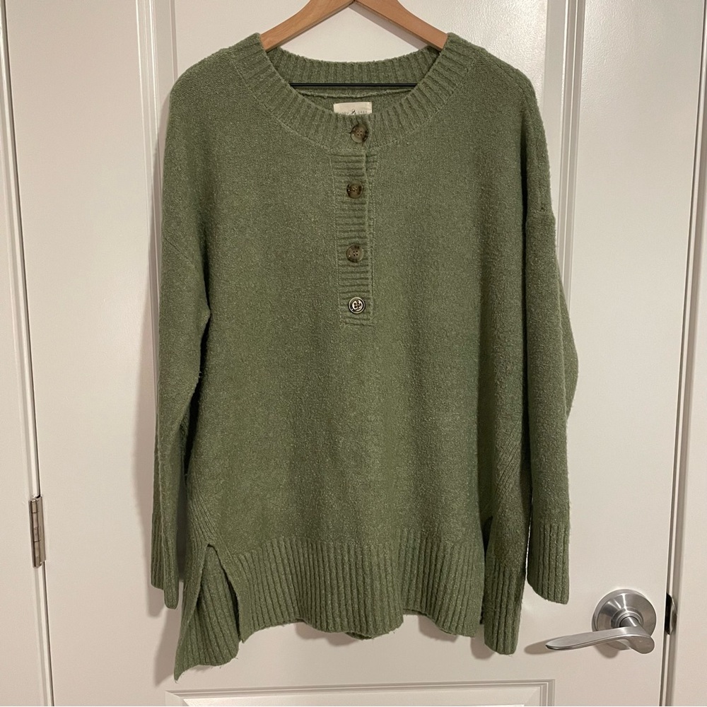 Lou & Grey Olive Green Knit Henley Sweater